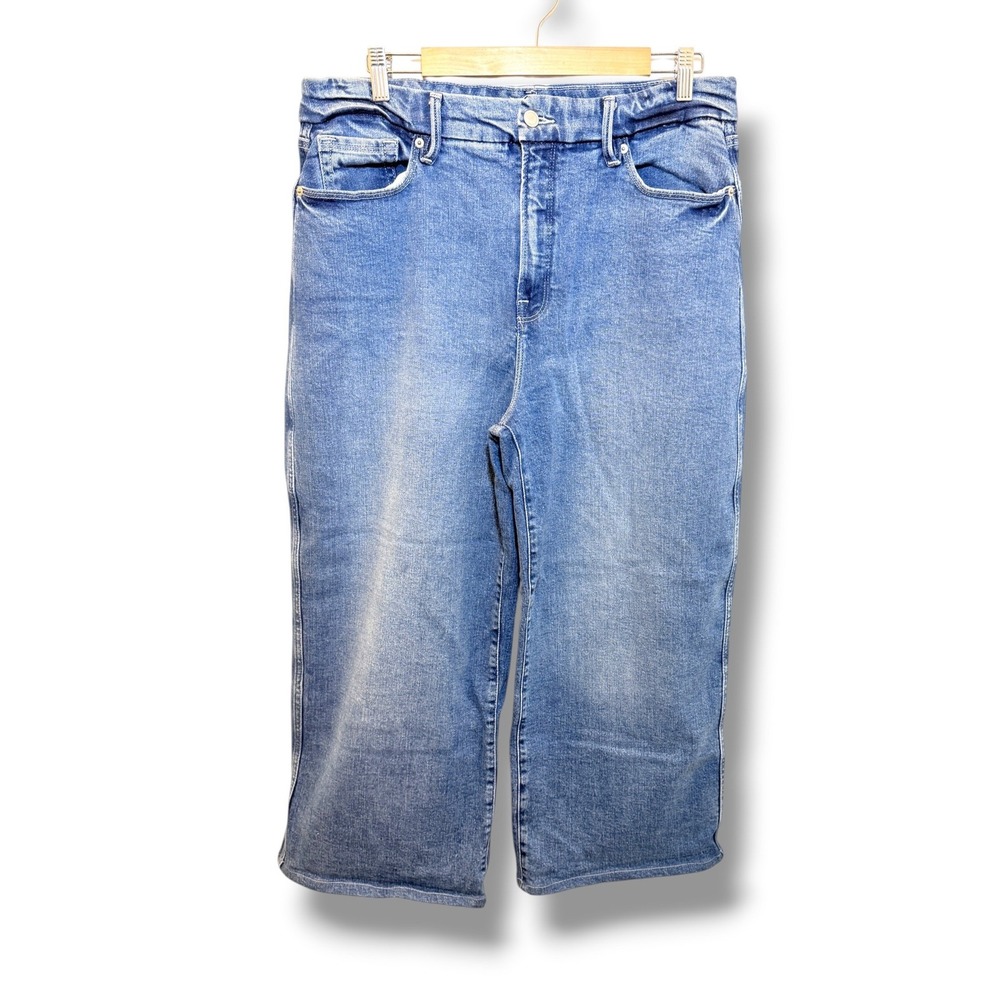 Good American Good Skate Cropped Wide Leg Jeans Womens 14/32 Blue High Rise